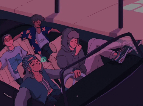 GIF de artistas em carro descapotável